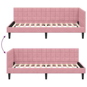 Rohový rám postele s čelo Růžová 90 cm x 200 cm samet - obrázek 9