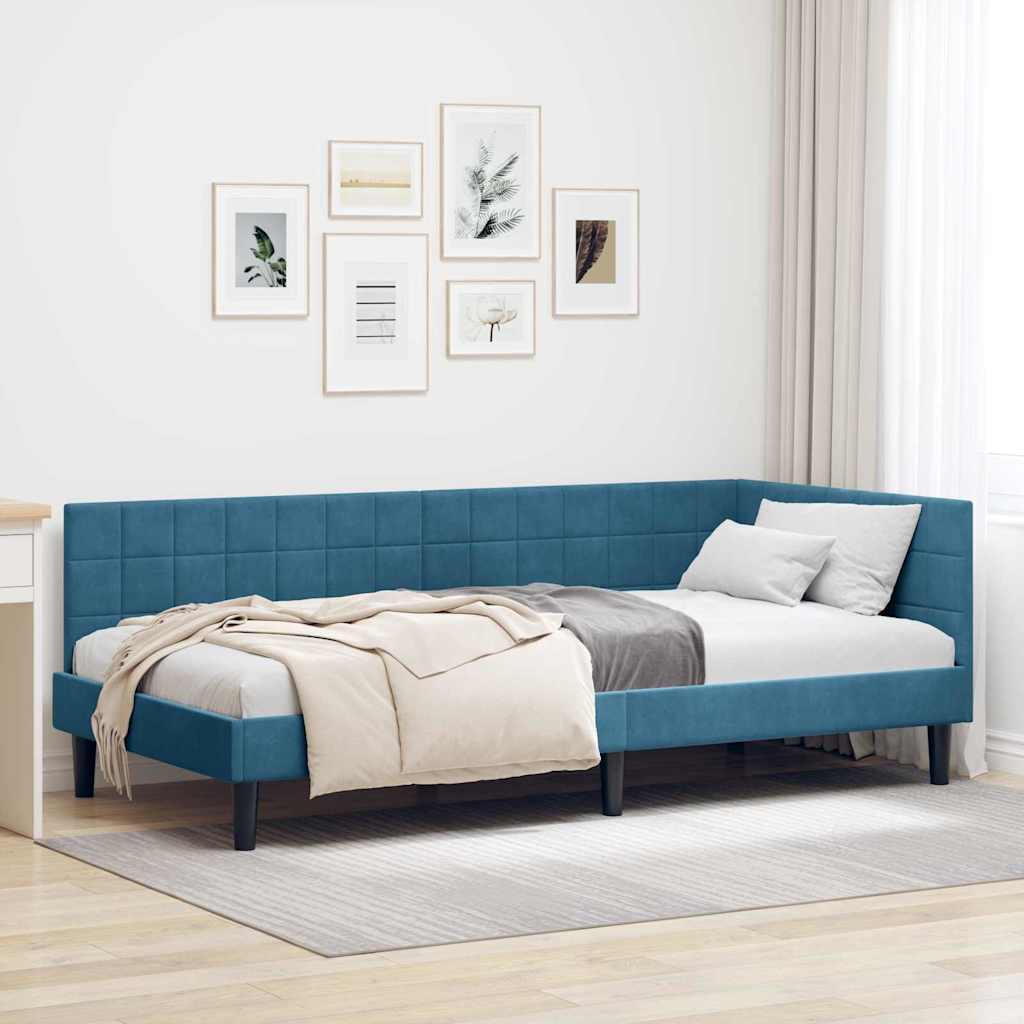 vidaXL Cadru de pat colțar cu headboard albastru 100 x 200 cm Catifea