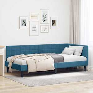 Rohový rám postele s čelo Modrá 100 cm x 200 cm samet - obrázek 1