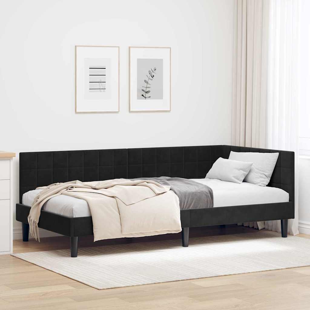 vidaXL Cadru de pat colțar cu headboard Negru 100 x 200 cm Catifea