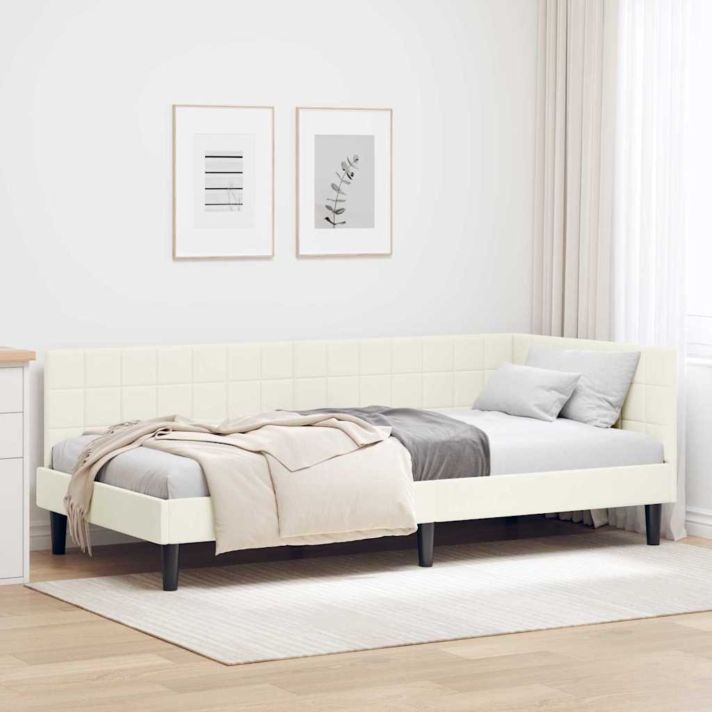 Hjørnesengramme med hovedgærde Creme 100 x 200 cm Fløjl