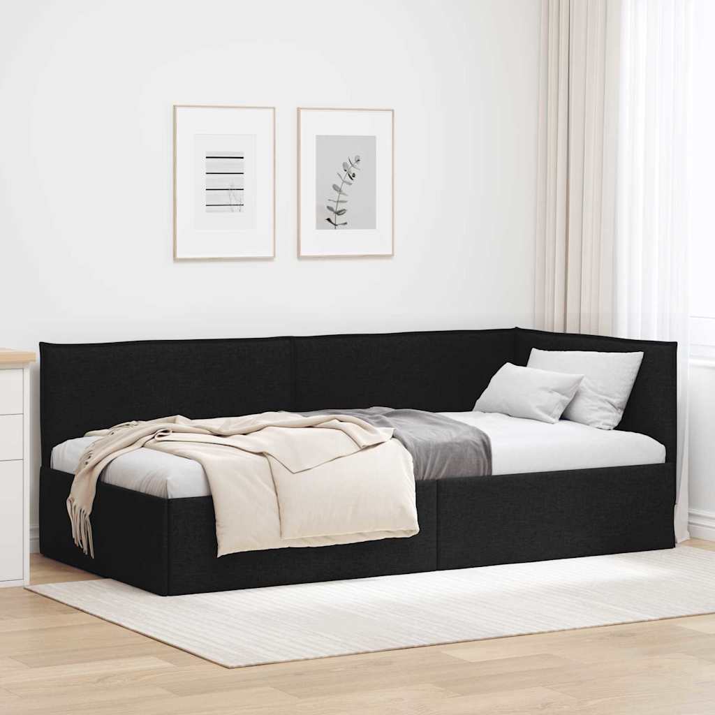 Paturi si accesorii - Cadru de pat colțar cu headboard Negru 80 x 200 cm țesătură