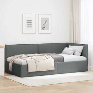 Rohový rám postele s čelo Tmavě šedá 90 x 190 cm textil - obrázek 1