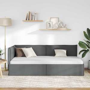 Rohový rám postele s čelo Tmavě šedá 90 x 190 cm textil - obrázek 3