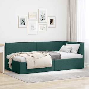 Rohový rám postele s čelo Tmavě zelená 90 x 190 cm textil - obrázek 1