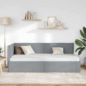 Rohový rám postele s čelo Světle šedá 90 x 200 cm textil - obrázek 3