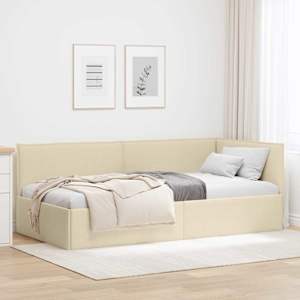 Rohový rám postele s čelo Krémová 90 x 200 cm textil - obrázek 1