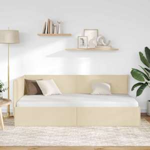 Rohový rám postele s čelo Krémová 90 x 200 cm textil - obrázek 3