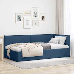 Rohový rám postele s čelo Modrá 90 x 200 cm textil - obrázek 1
