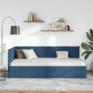 Rohový rám postele s čelo Modrá 90 x 200 cm textil - obrázek 3