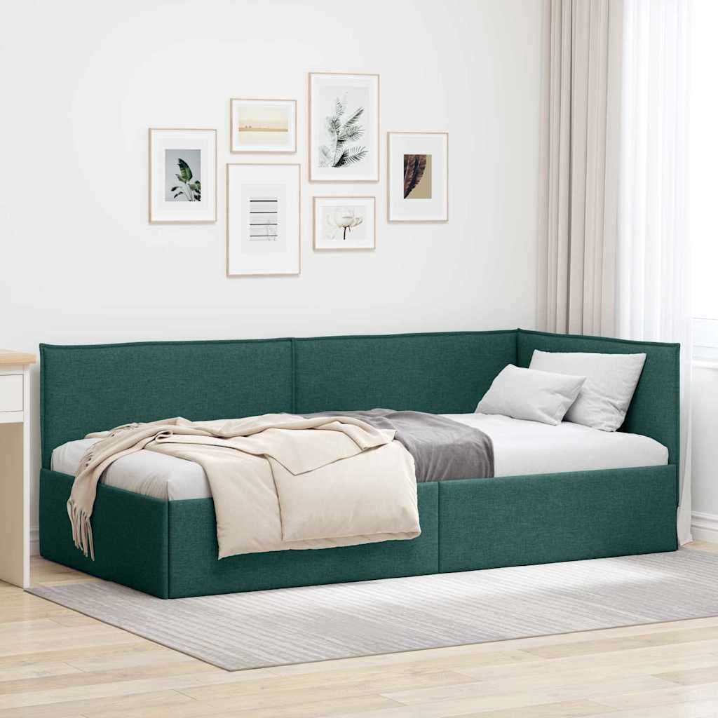vidaXL Cadru de pat colțar Verde închis 100 x 200 cm țesătură