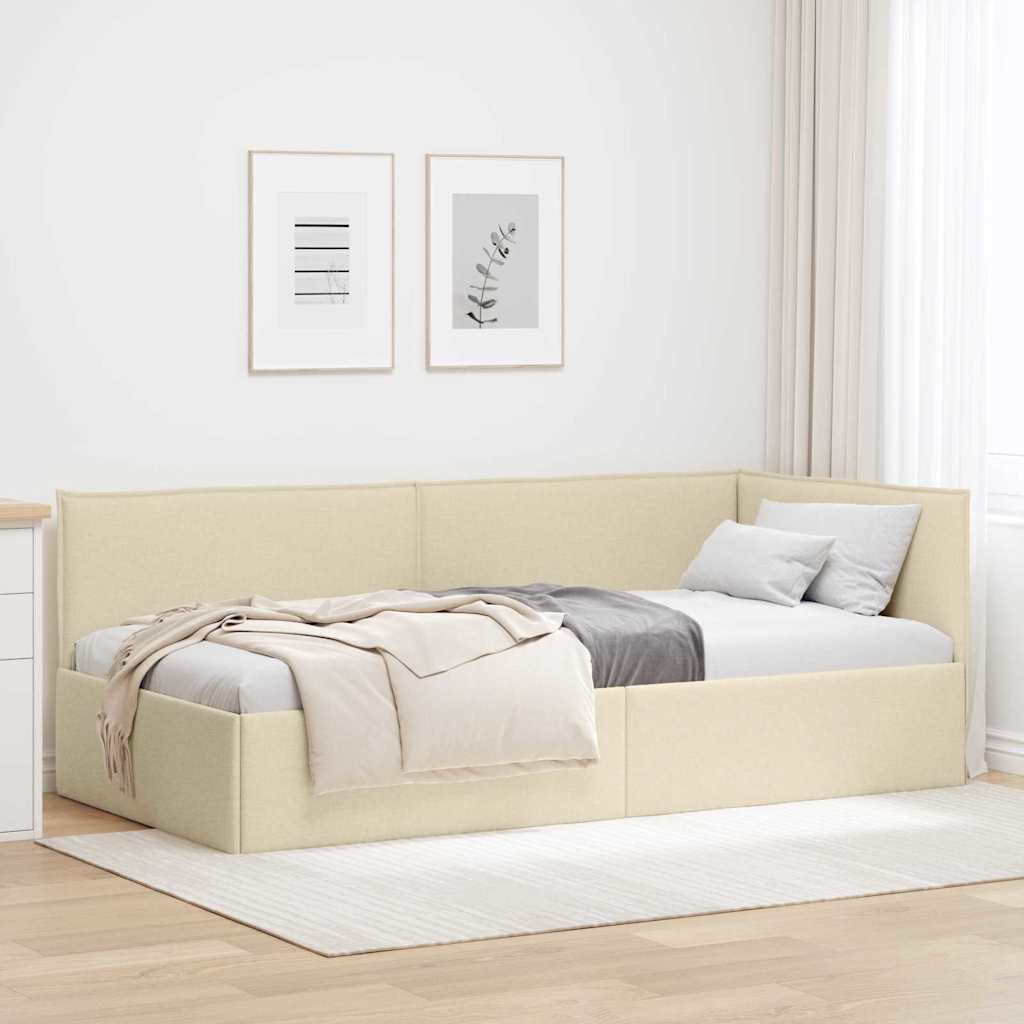 Paturi si accesorii - Cadru de pat colțar cu headboard Crem 100 x 200 cm țesătură
