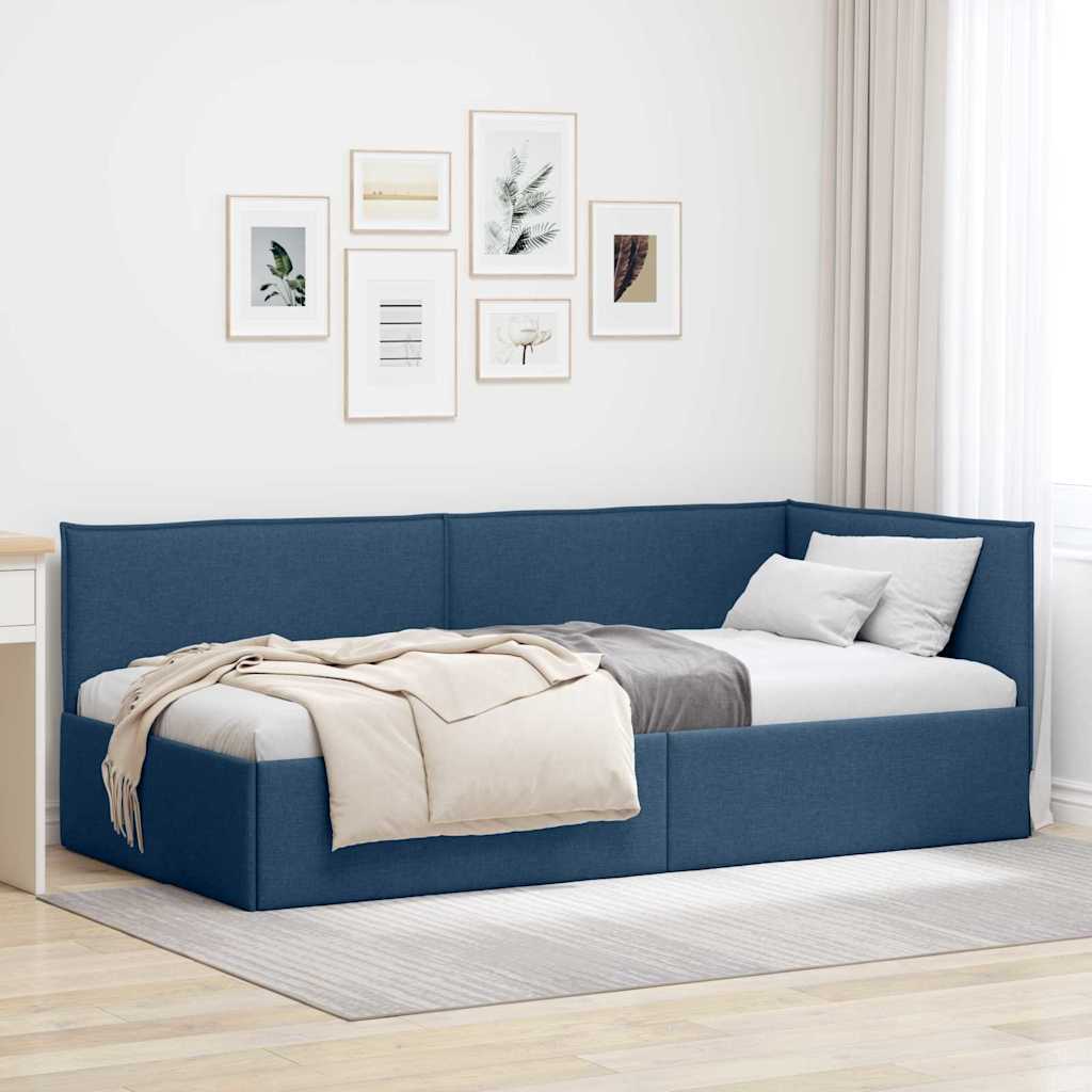 Paturi si accesorii - Cadru de pat colțar cu headboard albastru 100 x 200 cm țesătură