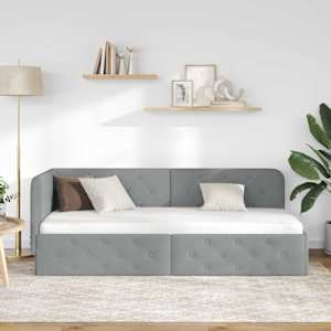 Rohový rám postele Světle šedá 80 x 200 cm textil - obrázek 4