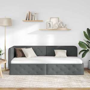 Rohový rám postele Tmavě šedá 80 x 200 cm textil - obrázek 4