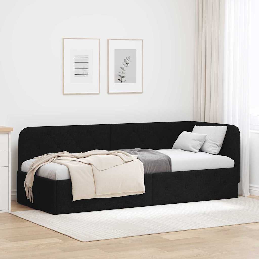 Paturi si accesorii - Cadru de pat colțar cu headboard Negru 80 x 200 cm țesătură
