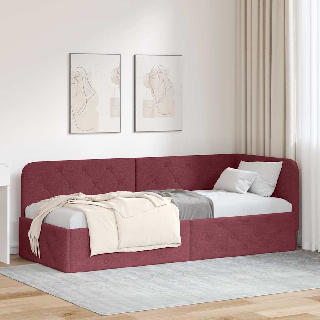 Paturi si accesorii - Cadru de pat colțar cu headboard Roșu Vin 80 x 200 cm țesătură
