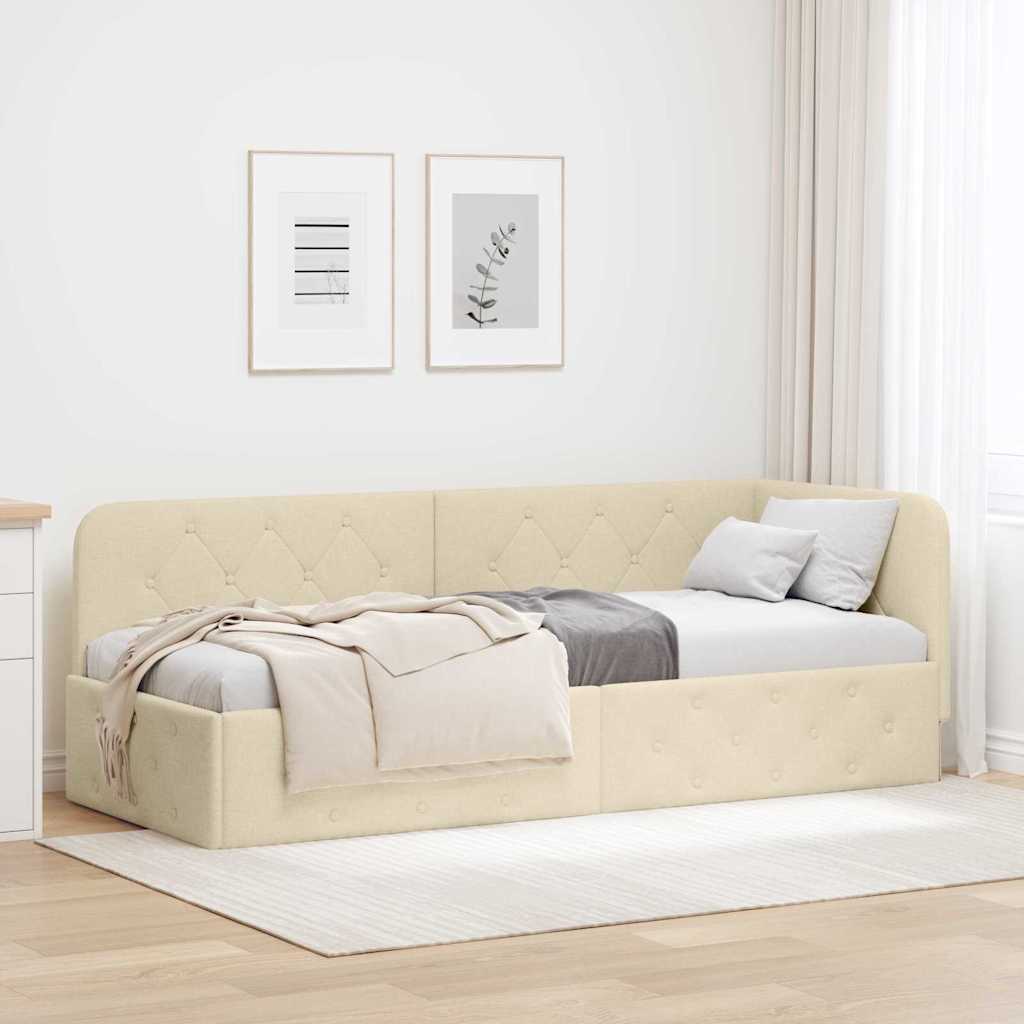 Paturi & cadre pat - Cadru de pat colțar cu headboard Crem 80 x 200 cm țesătură