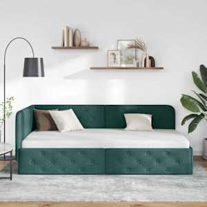 Rohový rám postele Tmavě zelená 90 x 190 cm textil - obrázek 4