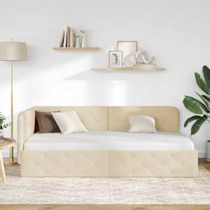 Rohový rám postele Krémová 90 x 190 cm textil - obrázek 4