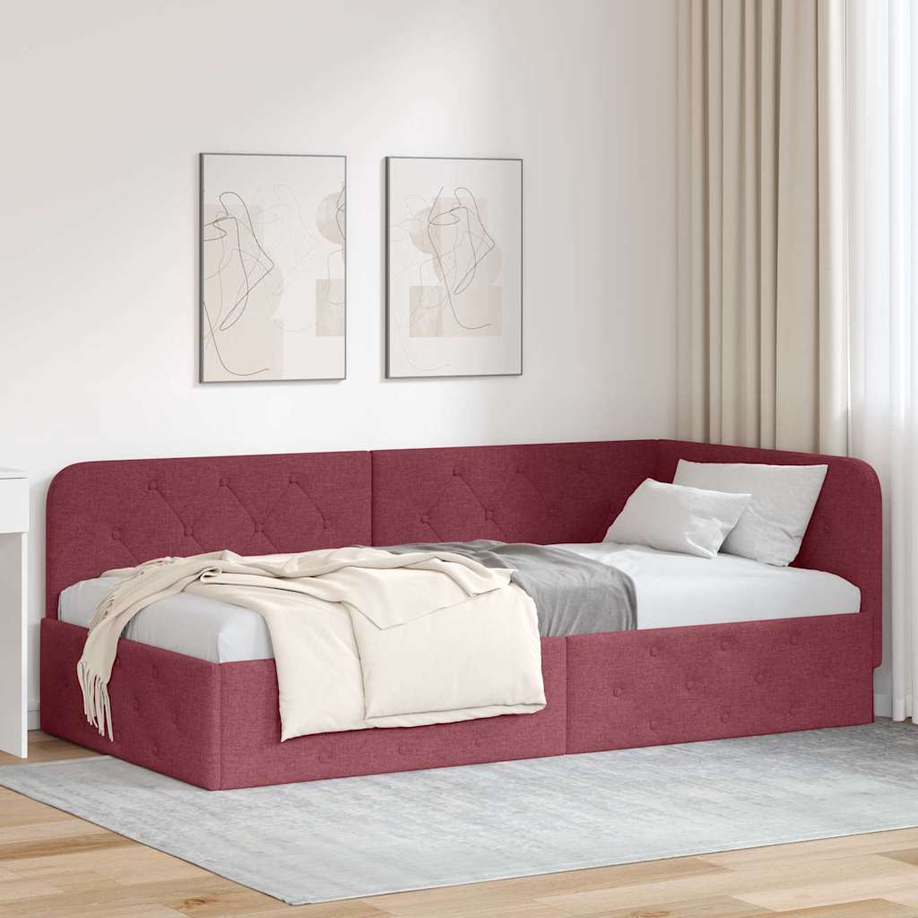 Paturi & cadre pat - Cadru de pat colțar cu headboard Roșu Vin 90 x 200 cm țesătură