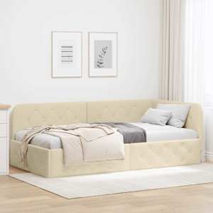 Kotna postelja krema 90 x 200 cm blago