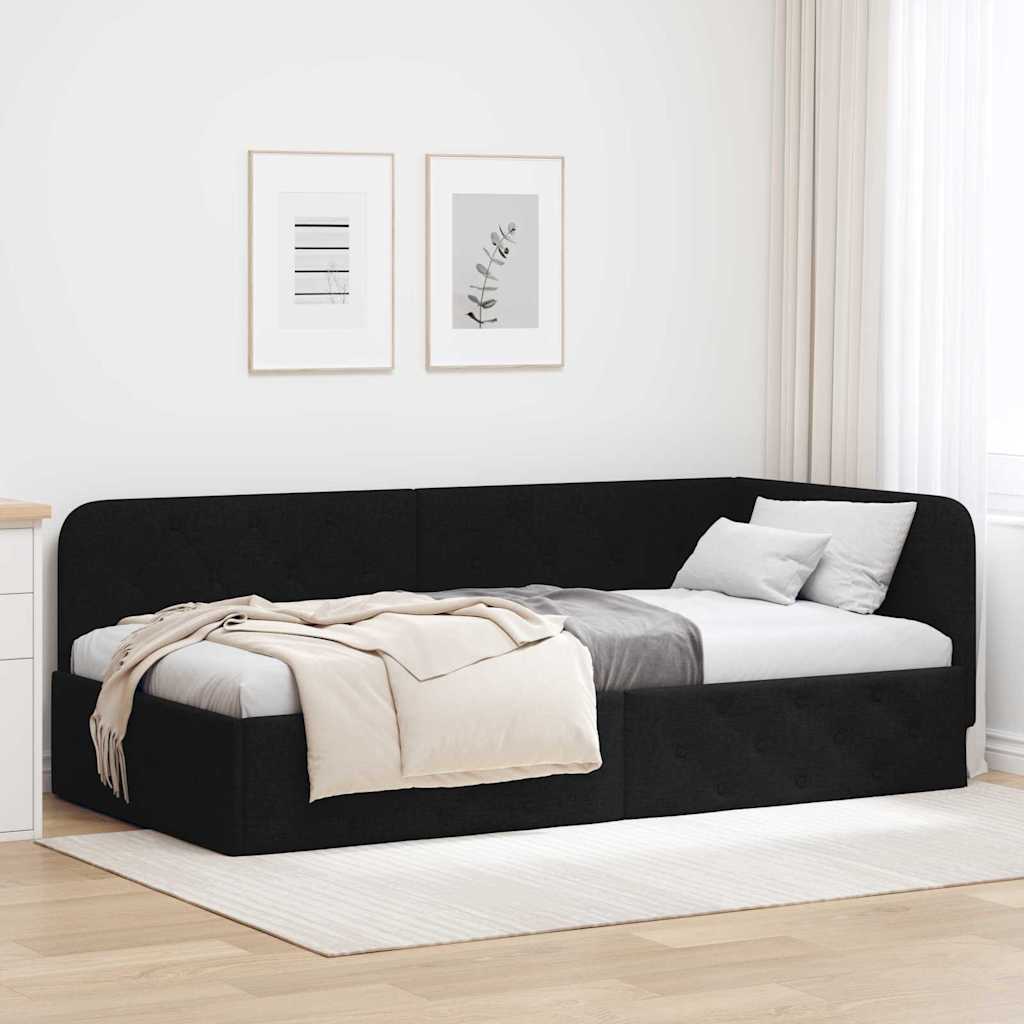 Paturi & cadre pat - Cadru de pat colțar cu headboard Negru 100 x 200 cm țesătură