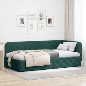 Rohový rám postele Tmavě zelená 100 x 200 cm textil - obrázek 1