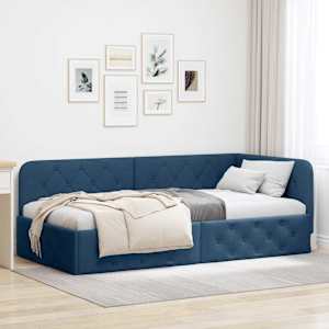 Rohový rám postele Modrá 100 x 200 cm textil - obrázek 1