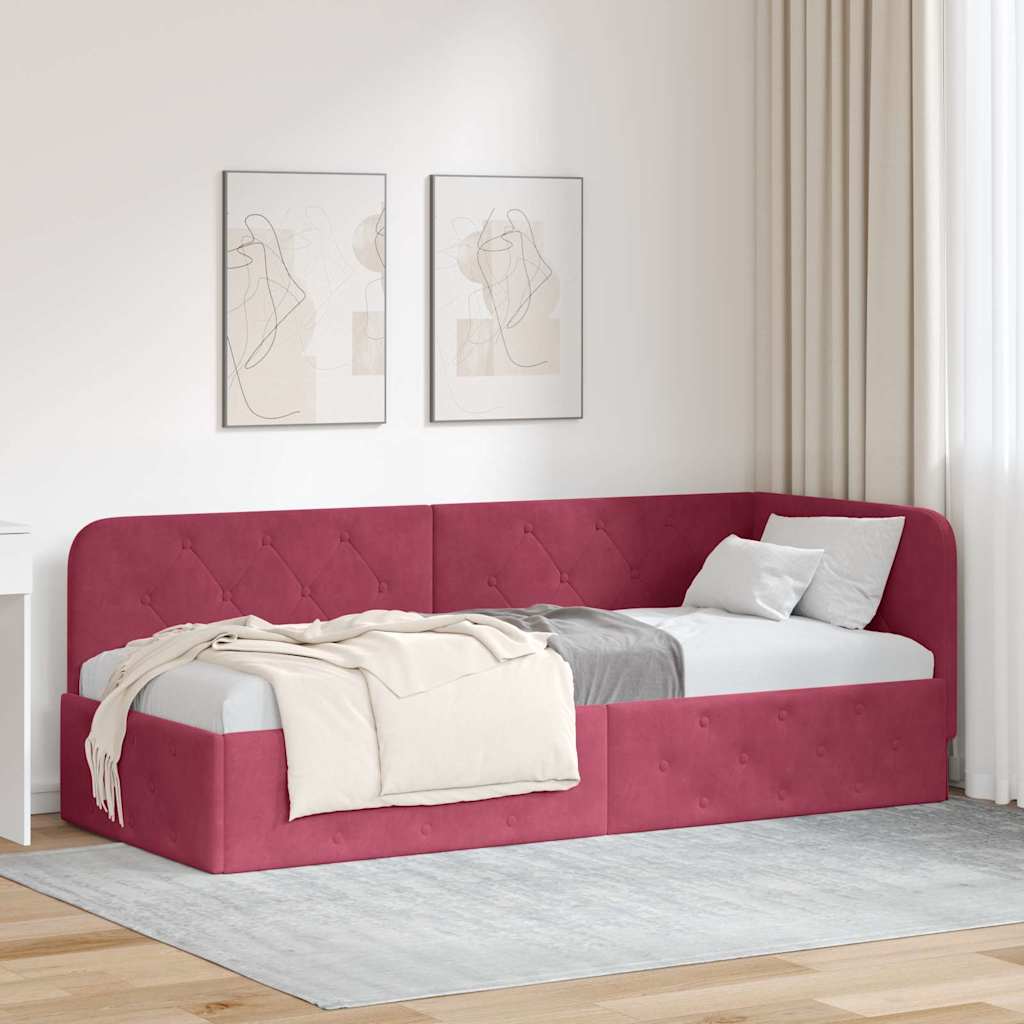 Paturi & cadre pat - Cadru de pat colțar cu headboard Roșu Vin 80 x 200 cm Catifea