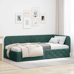 Rohový rám postele Tmavě zelená 90 x 200 cm samet - obrázek 1