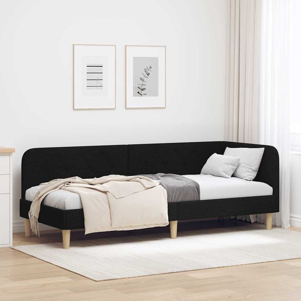 Paturi & cadre pat - Cadru de pat colțar cu headboard Negru 80 x 200 cm țesătură