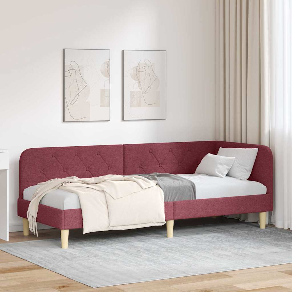 Paturi & cadre pat - Cadru de pat colțar cu headboard Roșu Vin 80 x 200 cm țesătură