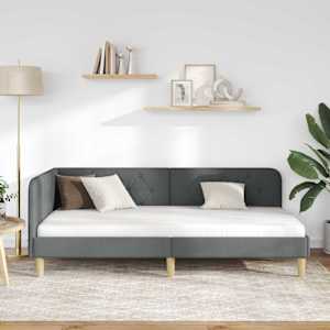 Rohový rám postele Tmavě šedá 90 x 190 cm textil - obrázek 4
