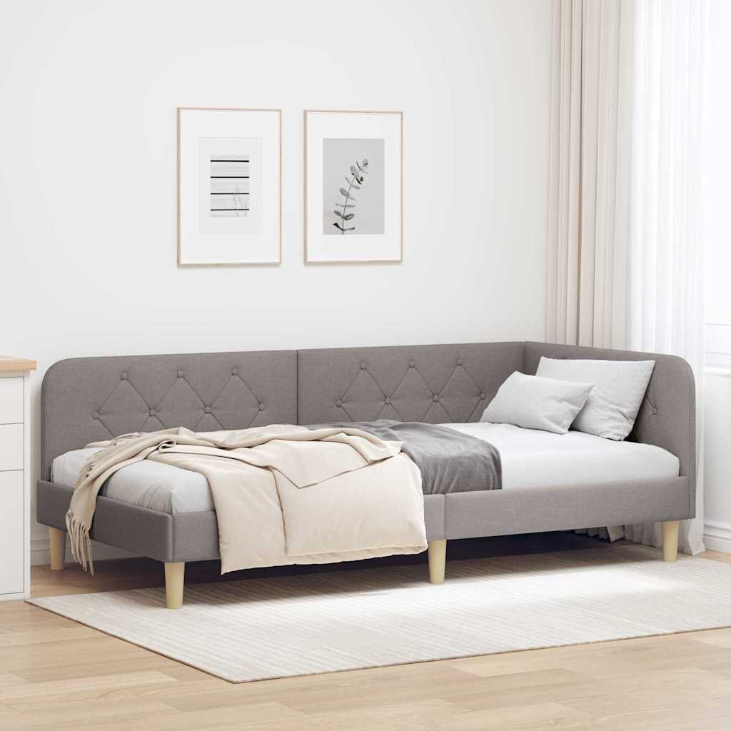 vidaXL Eckbettgestell mit Kopfteil Taupe 90 x 190 cm Stoff
