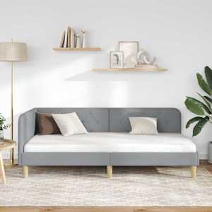Rohový rám postele Světle šedá 90 x 200 cm textil - obrázek 4