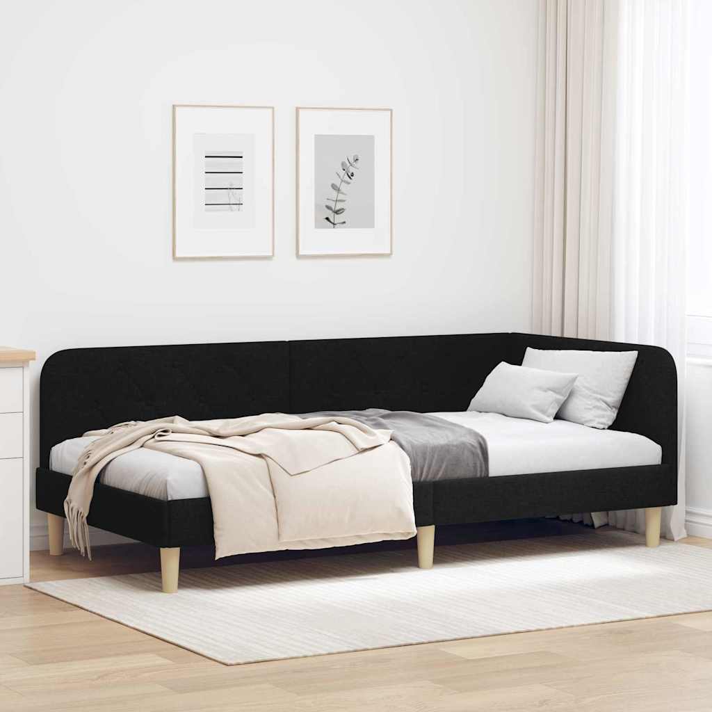 Paturi & cadre pat - Cadru de pat colțar cu headboard Negru 90 x 200 cm țesătură