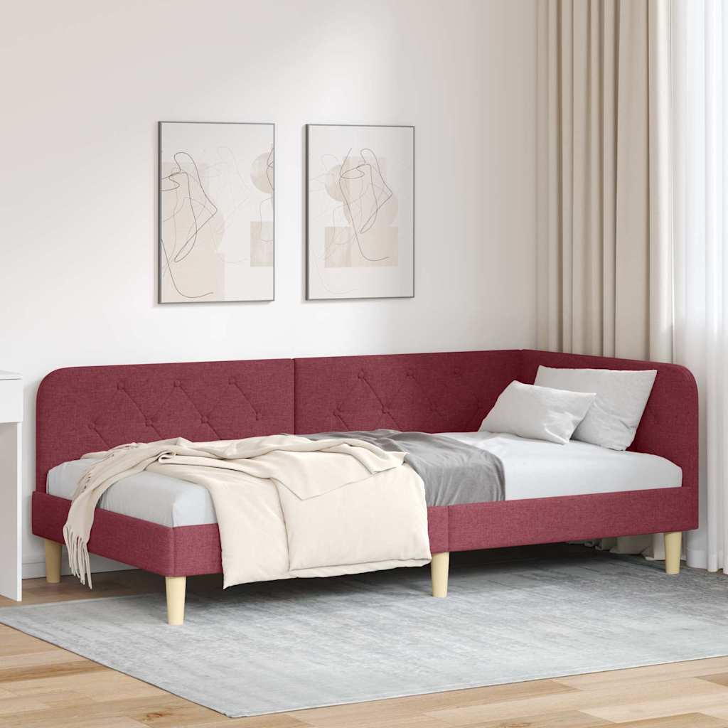 Paturi & cadre pat - Cadru de pat colțar cu headboard Roșu Vin 90 x 200 cm țesătură