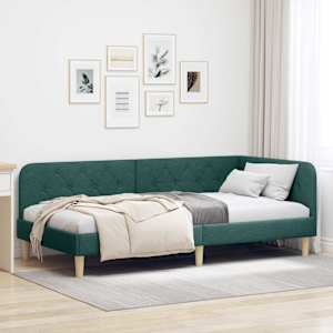 Rohový rám postele Tmavě zelená 90 x 200 cm textil - obrázek 1