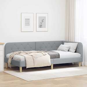 Rohový rám postele Světle šedá 100 x 200 cm textil - obrázek 1