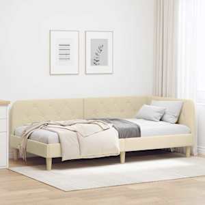 Rohový rám postele Krémová 100 x 200 cm textil - obrázek 1
