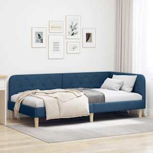 Rohový rám postele Modrá 100 x 200 cm textil - obrázek 1
