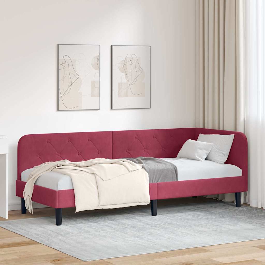 Paturi & cadre pat - Cadru de pat colțar cu headboard Roșu Vin 80 x 200 cm Catifea