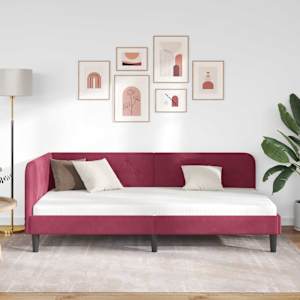 Rohový rám postele Víno Červené 90 x 190 cm samet - obrázek 4