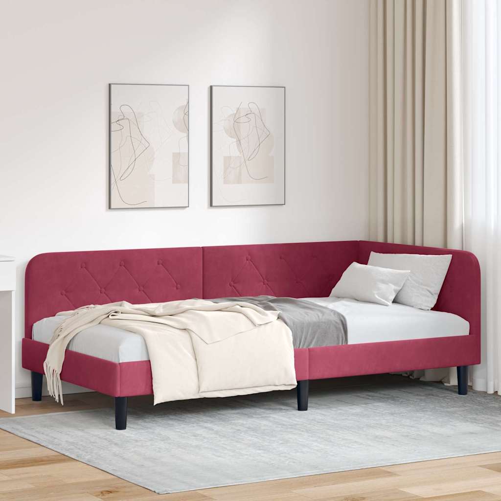 Paturi & cadre pat - Cadru de pat colțar cu headboard Roșu Vin 90 x 200 cm Catifea