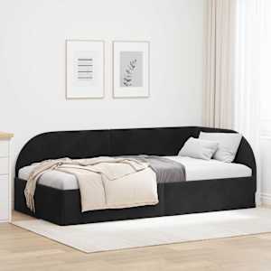 Kotna postelja z vzglavjem Črna 90 cm x 190 cm Žamet