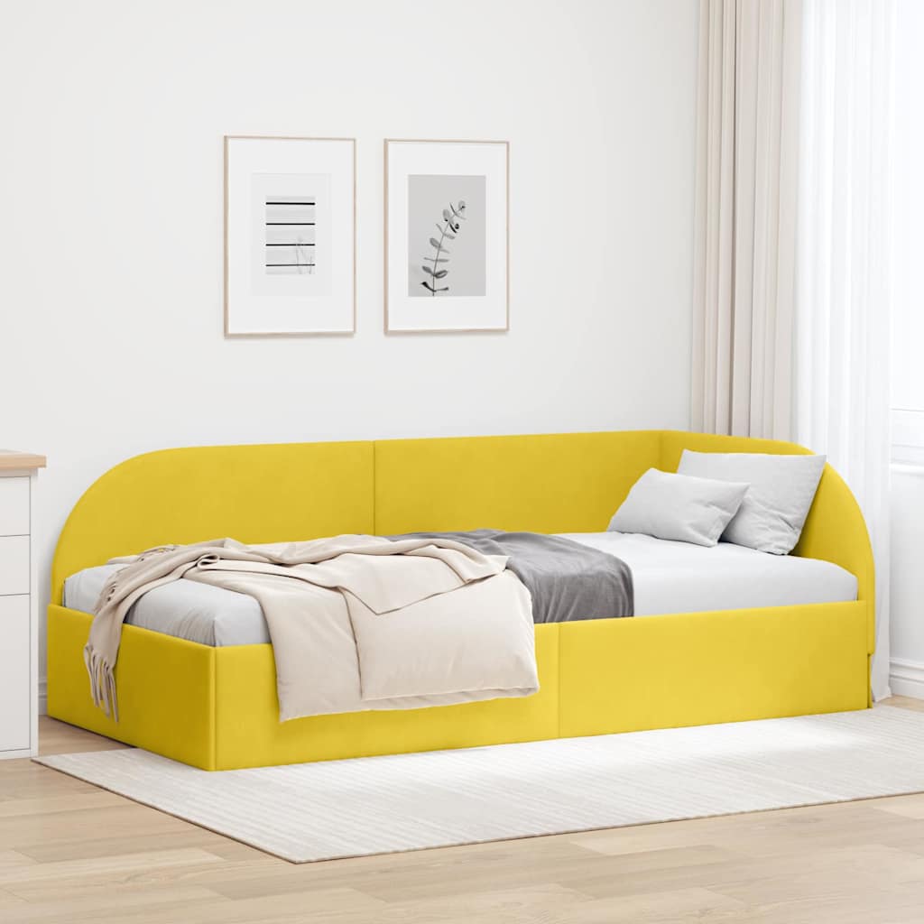 vidaXL Eckbettgestell mit Kopfteil Gelb 90 x 190 cm Samt