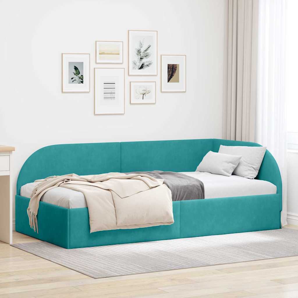 vidaXL Eckbettgestell mit Kopfteil Türkis 90 x 190 cm Samt