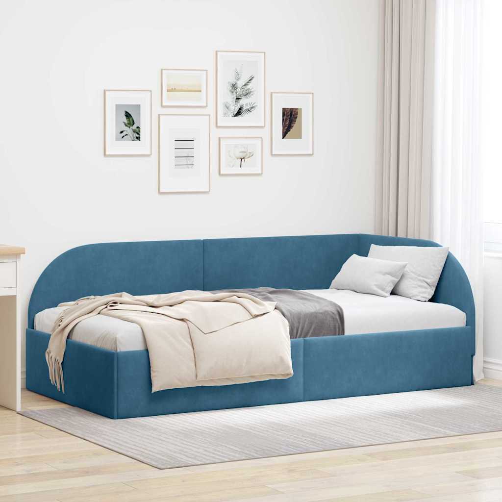 vidaXL Cadru de pat colțar cu headboard albastru 90 x 200 cm Catifea