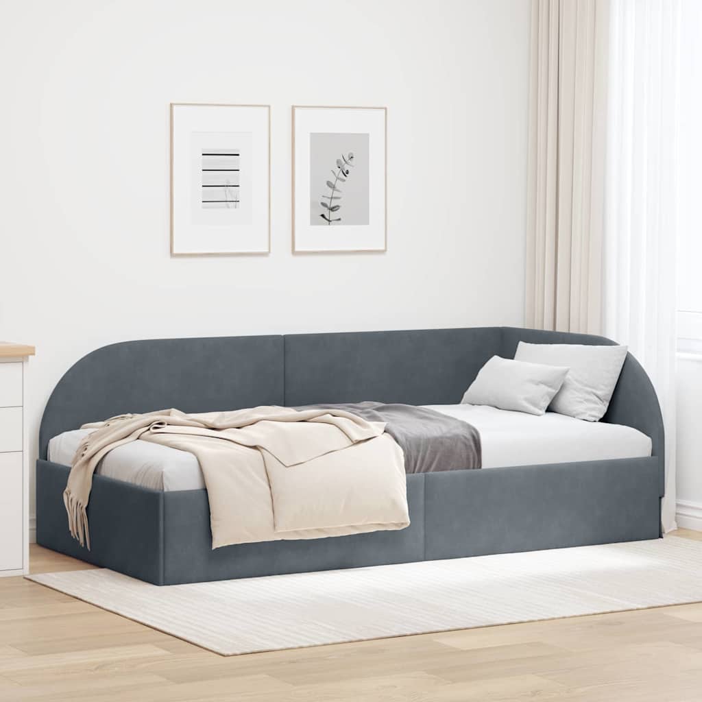 vidaXL Cadru de pat colțar cu headboard Gri închis 90 x 200 cm Catifea